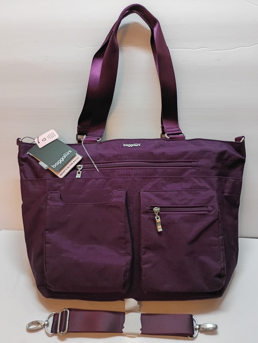 NWT Baggallini Any Day Laptop Sleeve Tote Purple RFID Travel Work Bag Pockets
